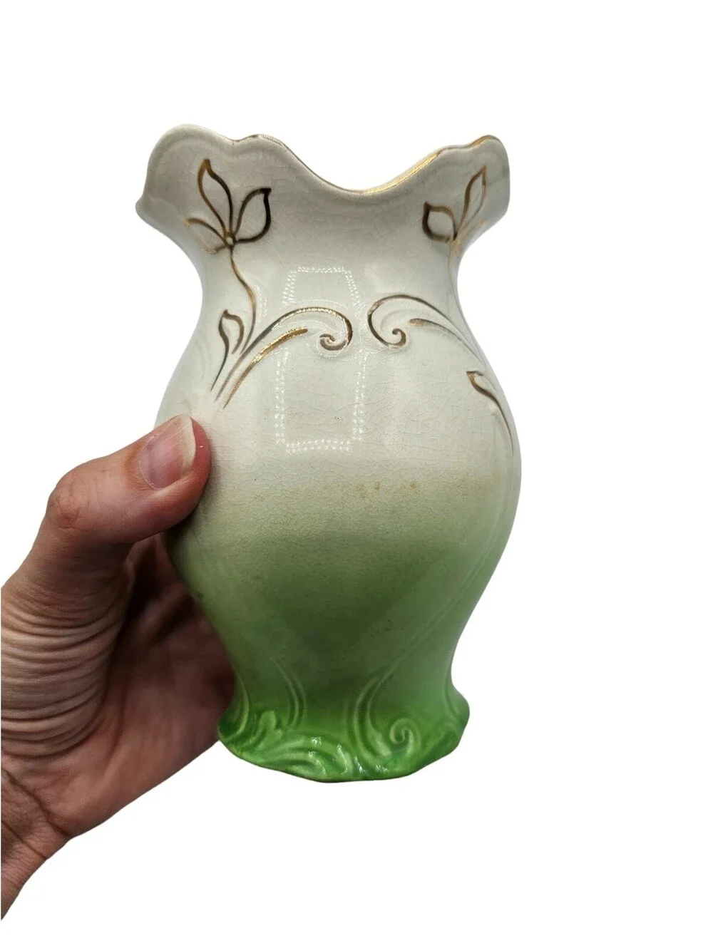 Antique Vase Toothbrush Holder Royal Semi Porcelain Dudson Green White
